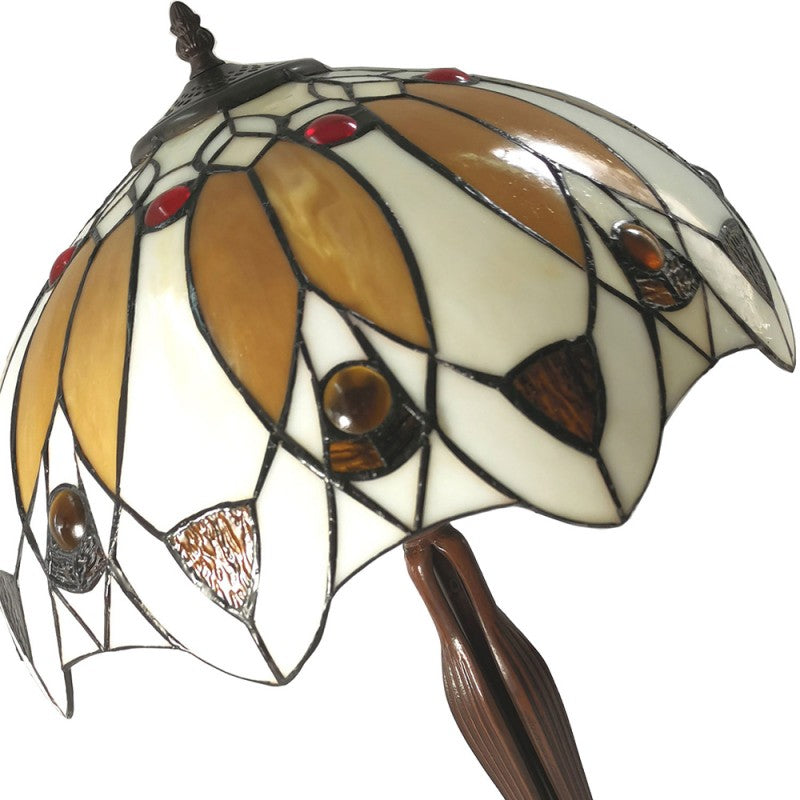 Tiffany Tafellamp  Ø 41x57 cm Beige Bruin Glas Tiffany Bureaulamp