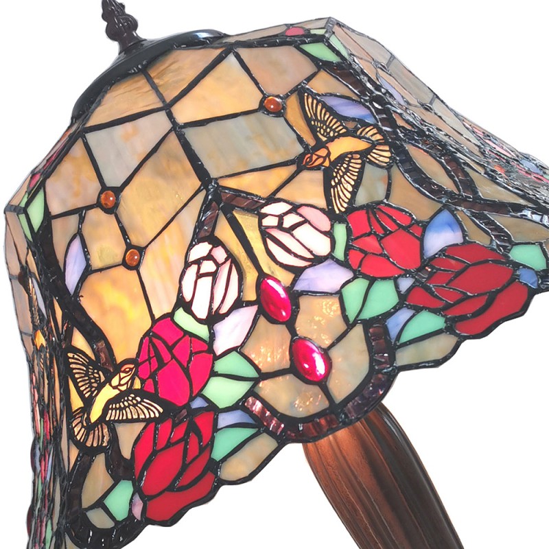 Tiffany Tafellamp  Ø 41x57 cm Beige Rood Glas Bloemen Tiffany Bureaulamp