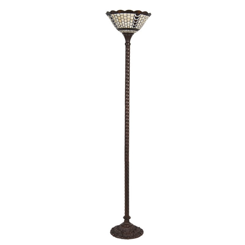 Tiffany Vloerlamp  Ø 38x186 cm  Beige Bruin Glas Kunststof Rechthoek Staande Lamp