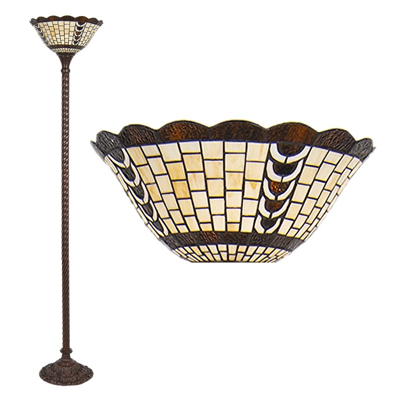Tiffany Vloerlamp  Ø 38x186 cm  Beige Bruin Glas Kunststof Rechthoek Staande Lamp