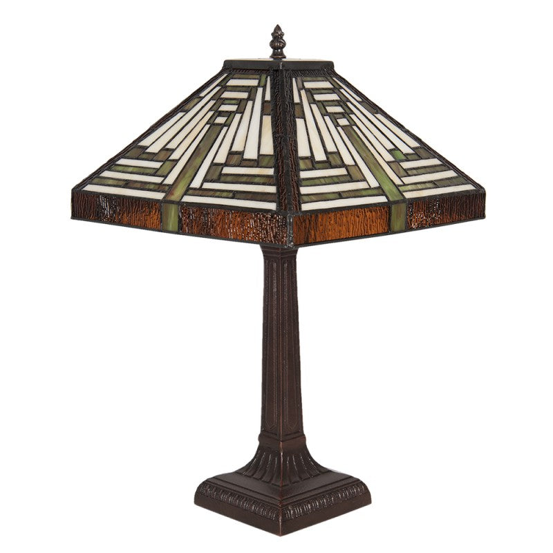 Tiffany Tafellamp  Ø 31x43 cm  Beige Bruin Glas Rechthoek Tiffany Bureaulamp