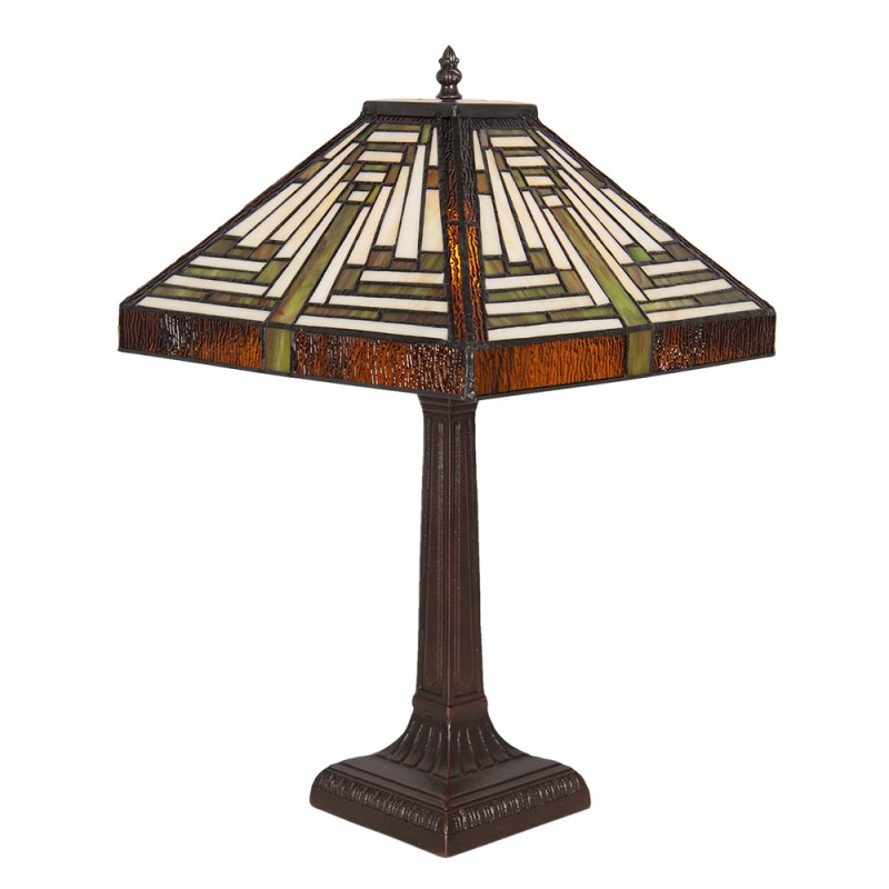 Tiffany Tafellamp  Ø 31x43 cm  Beige Bruin Glas Rechthoek Tiffany Bureaulamp