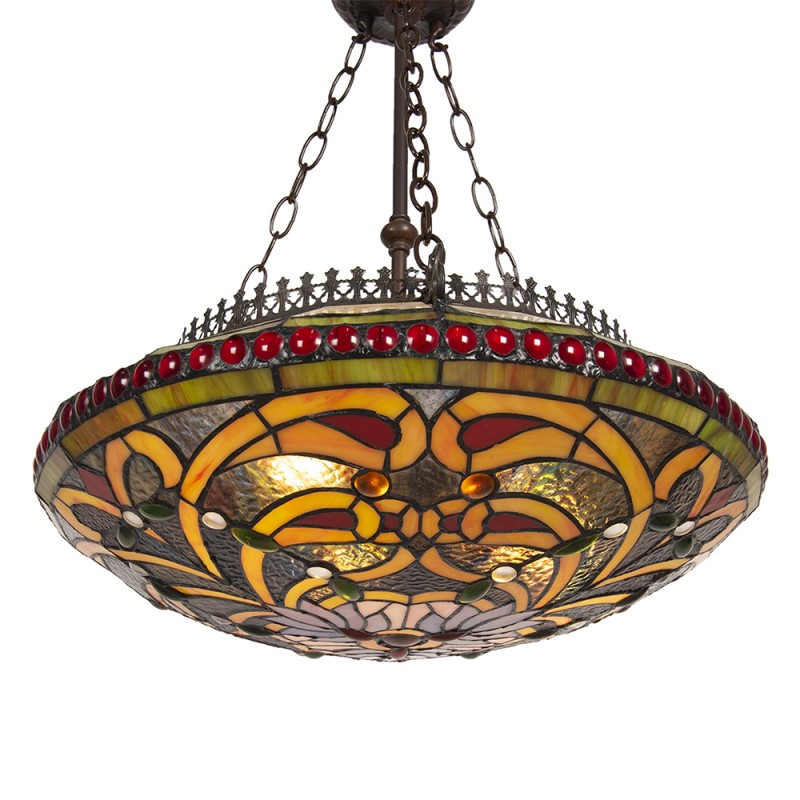 Plafondlamp Tiffany  Ø 51x116 cm Beige Groen Metaal Glas Rond Plafonniere