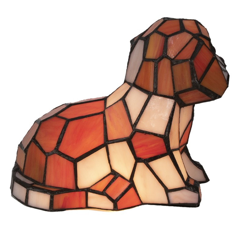 Tiffany Tafellamp Hond 25x17 cm Beige Glas Tiffany Bureaulamp