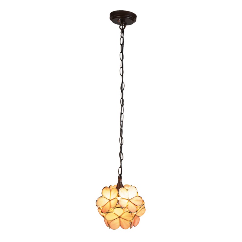 Hanglamp Tiffany  21x21x17/90 cm  Roze Geel Glas Bloemen Hanglamp Eettafel