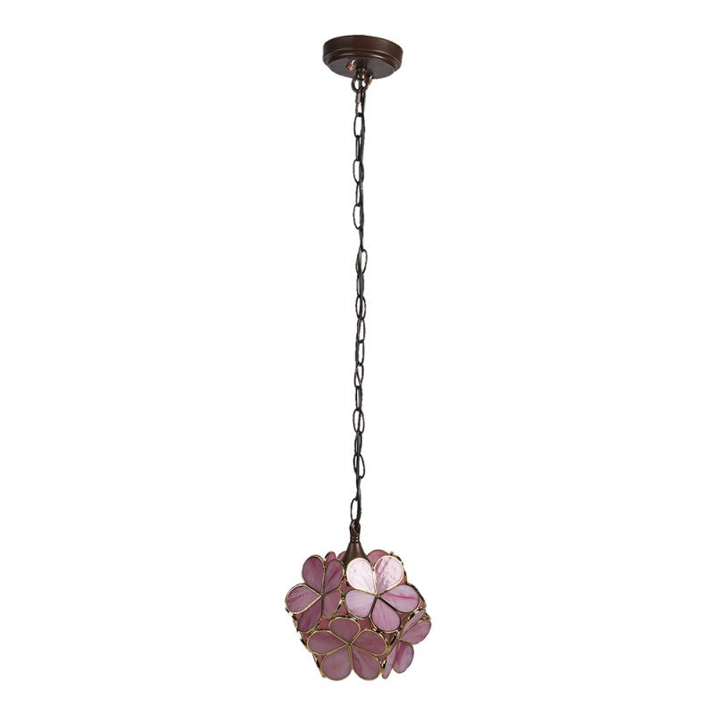 Hanglamp Tiffany  21x21x17/90 cm  Roze Geel Glas Bloemen Hanglamp Eettafel