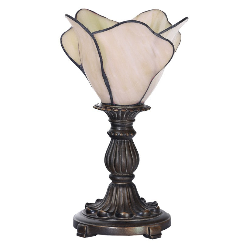 Tiffany Tafellamp  Ø 20x30 cm Beige Glas Bloem Tiffany Bureaulamp