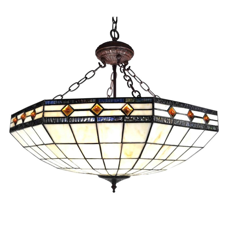 Plafondlamp Tiffany  Ø 57x125cm Beige Kunststof Glas Hanglamp