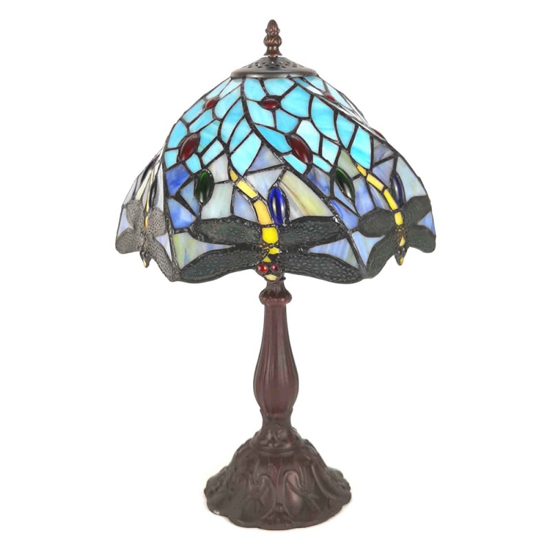 Tiffany Tafellamp  Ø 27x48 cm  Blauw Kunststof Glas Tiffany Bureaulamp