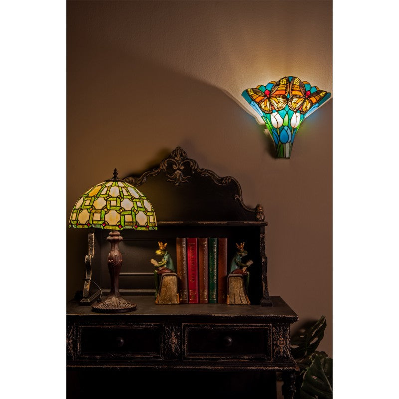 Tiffany Tafellamp  Ø 30x49 cm  Groen Wit Kunststof Glas Tiffany Bureaulamp