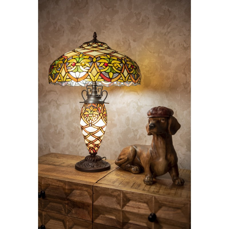 Tiffany Tafellamp  Ø 40x61 cm  Beige Bruin Kunststof Glas Tiffany Bureaulamp