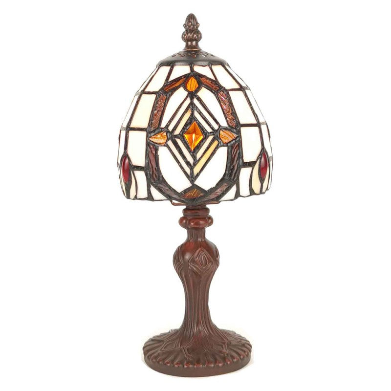 Tiffany Tafellamp  Ø 13x 29 cm  Wit Bruin Kunststof Glas Tiffany Bureaulamp