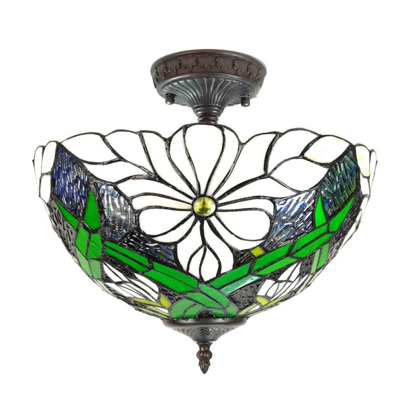 Plafondlamp Tiffany  Ø 36x35 cm Wit Groen Kunststof Glas Plafonniere