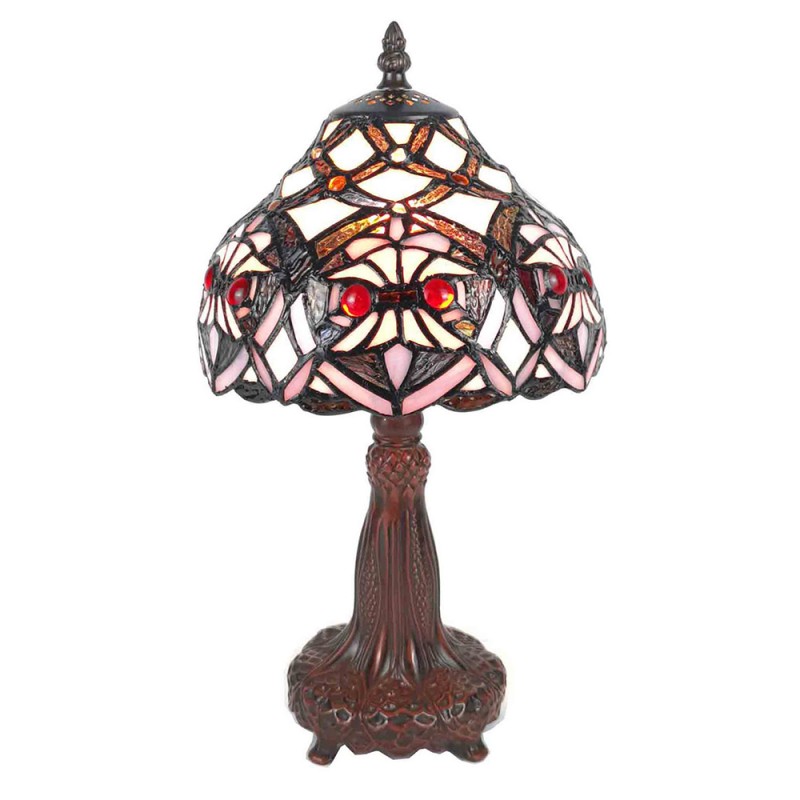 Tiffany Tafellamp  Ø 20x37 cm  Paars Wit Kunststof Glas Tiffany Bureaulamp