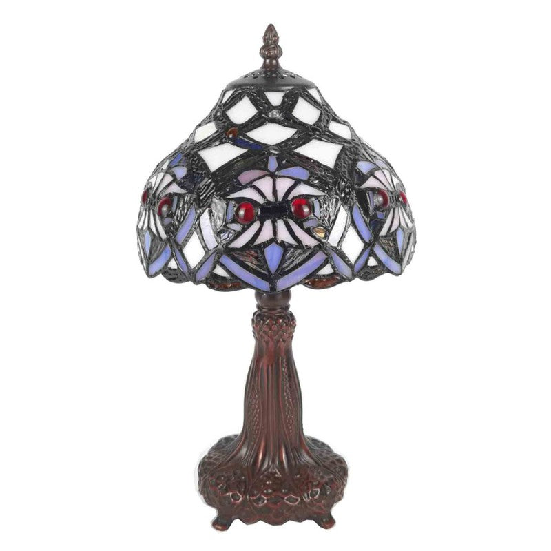Tiffany Tafellamp  Ø 20x37 cm  Paars Wit Kunststof Glas Tiffany Bureaulamp