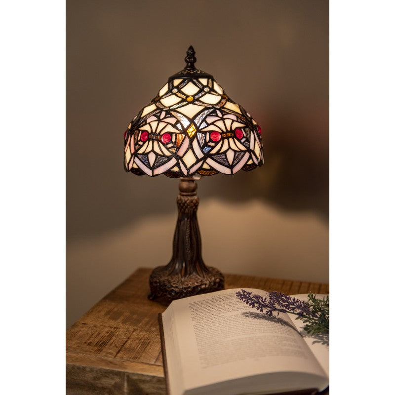 Tiffany Tafellamp  Ø 20x37 cm  Paars Wit Kunststof Glas Tiffany Bureaulamp