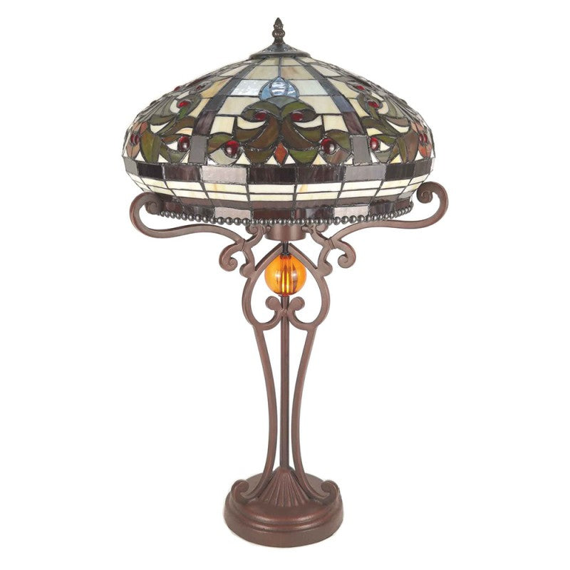 Tiffany Tafellamp  Ø 42x72 cm  Beige Bruin Kunststof Glas Tiffany Bureaulamp