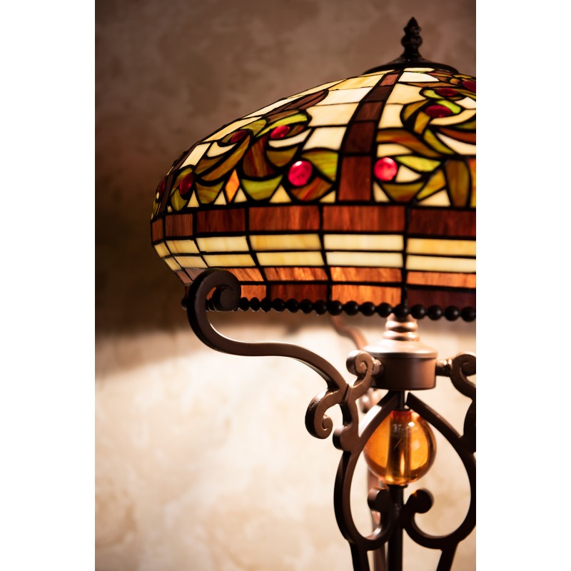 Tiffany Tafellamp  Ø 42x72 cm  Beige Bruin Kunststof Glas Tiffany Bureaulamp