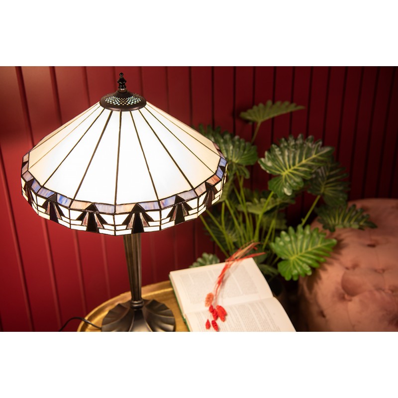 Tiffany Tafellamp  Ø 41x63 cm Beige Bruin Glas Kunststof Rond Tiffany Bureaulamp
