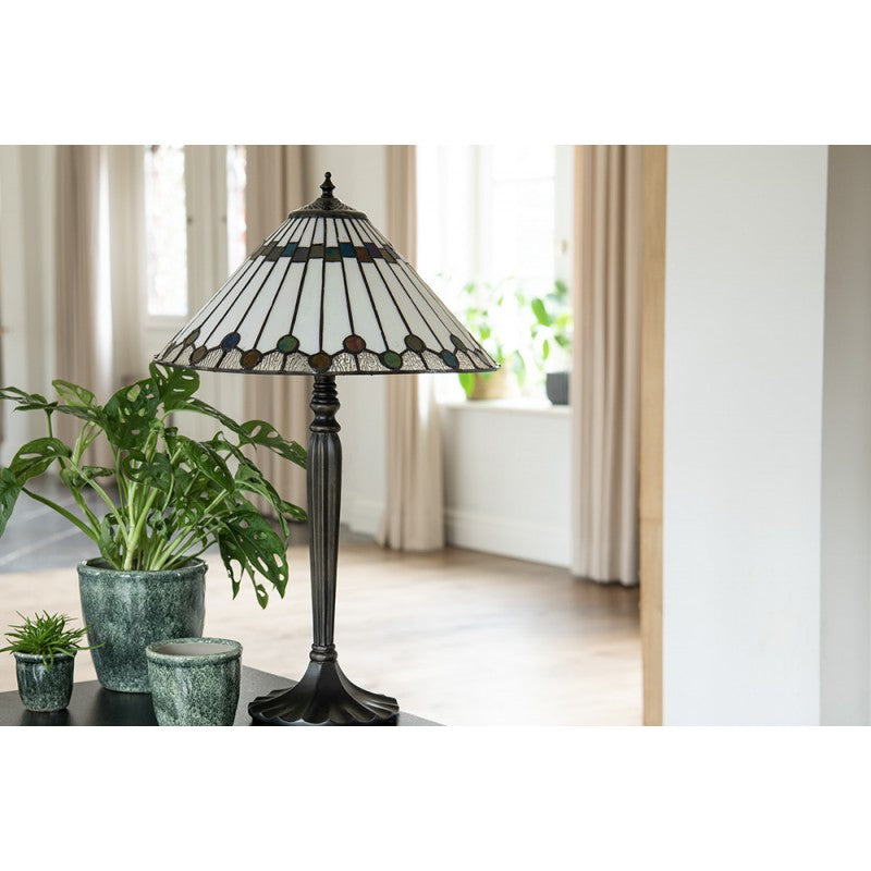 Tiffany Tafellamp  Ø 40x63 cm Wit Glas Kunststof Rond Tiffany Bureaulamp
