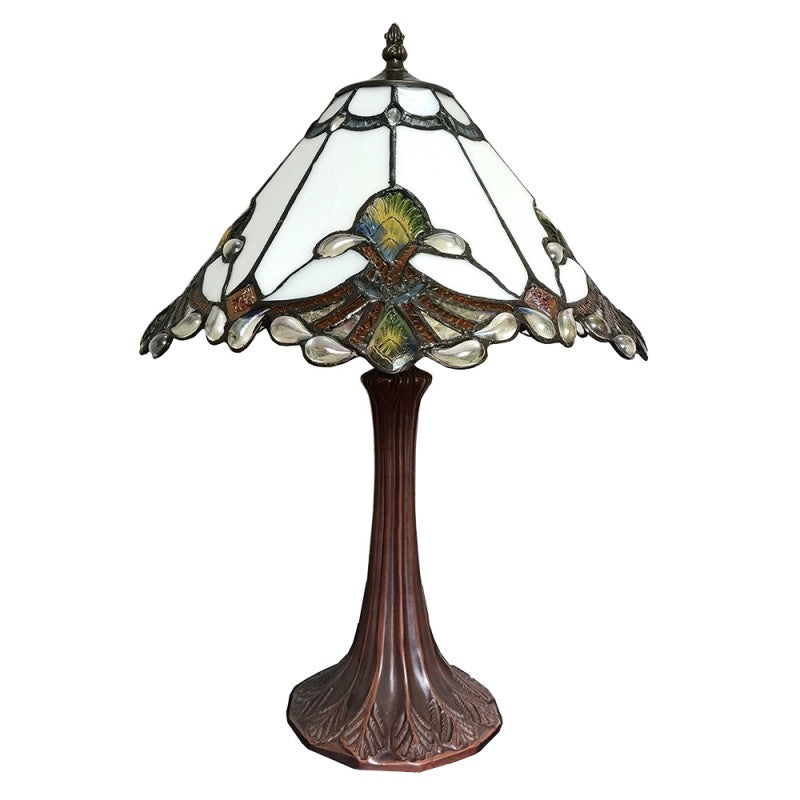 Tiffany Tafellamp  Ø 31x49 cm  Wit Bruin Glas Kunststof Tiffany Bureaulamp