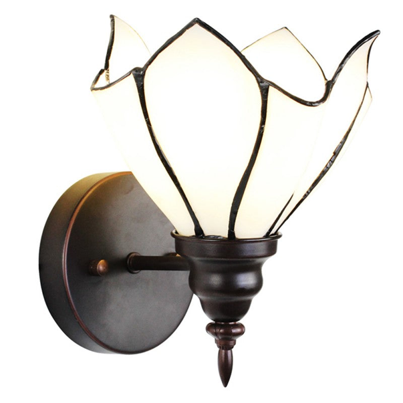 Wandlamp Tiffany  23x17x19 cm  Wit Bruin Glas Metaal Muurlamp