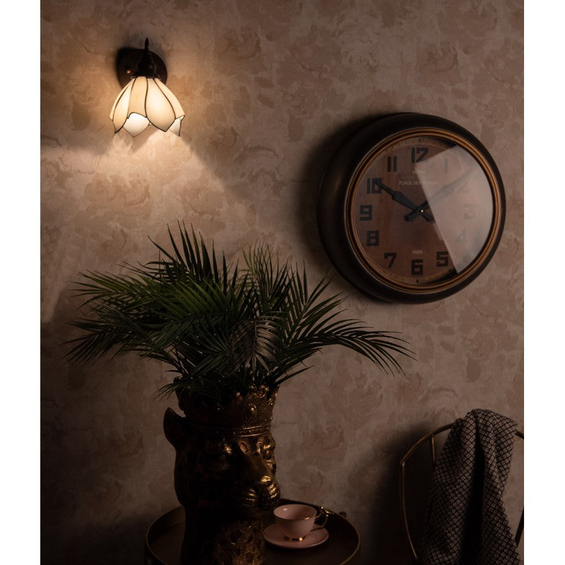 Wandlamp Tiffany  23x17x19 cm  Wit Bruin Glas Metaal Muurlamp