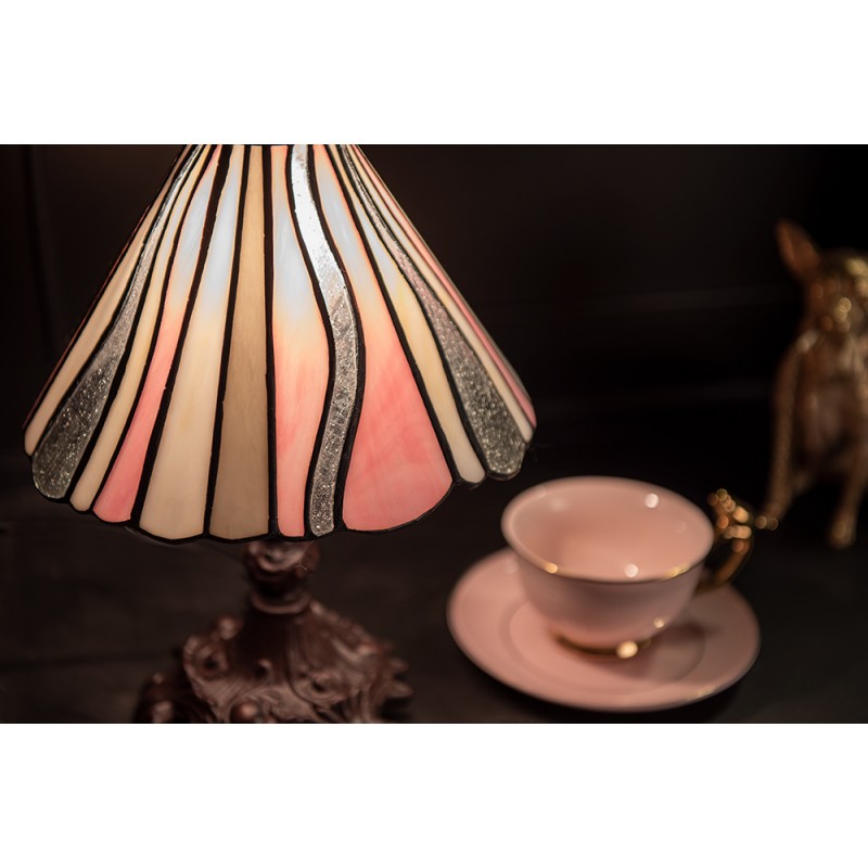 Tiffany Tafellamp  Ø 20x34 cm  Roze Beige Glas Kunststof Tiffany Bureaulamp