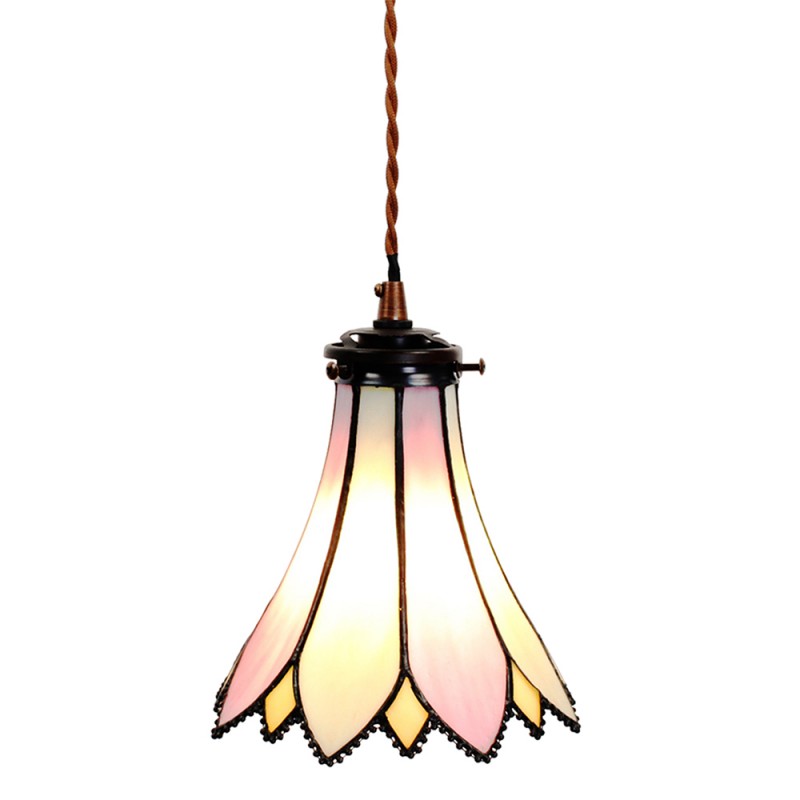 Hanglamp Tiffany  Ø 15x115 cm  Roze Beige Glas Metaal Hanglamp Eettafel