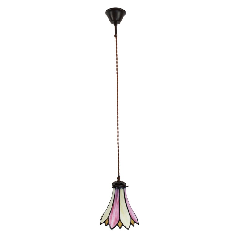 Hanglamp Tiffany  Ø 15x115 cm  Roze Beige Glas Metaal Hanglamp Eettafel