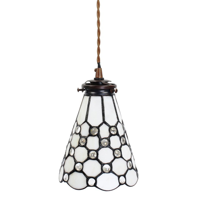 Hanglamp Tiffany  Ø 15x115 cm  Wit Bruin Glas Metaal Hanglamp Eettafel