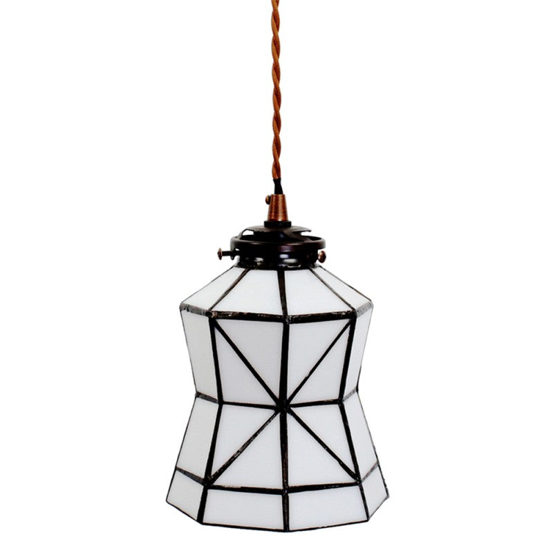 Hanglamp Tiffany  Ø 15x115 cm  Wit Bruin Glas Metaal  Hanglamp Eettafel