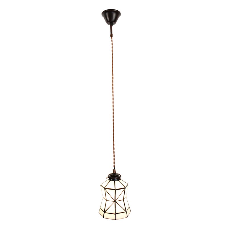 Hanglamp Tiffany  Ø 15x115 cm  Wit Bruin Glas Metaal  Hanglamp Eettafel