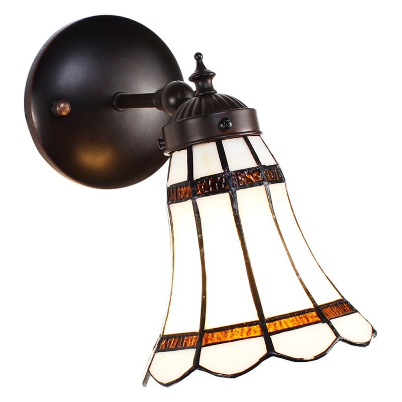 Wandlamp Tiffany  17x12x23 cm  Wit Bruin Glas Metaal Rond Muurlamp