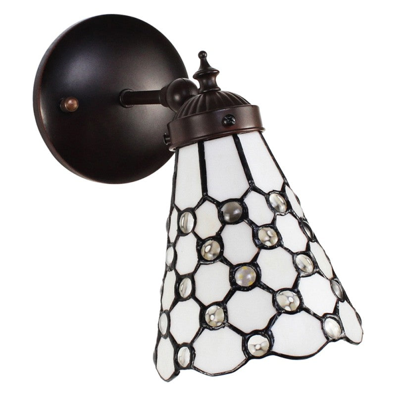 Wandlamp Tiffany  17x12x23 cm  Wit Bruin Glas Metaal Rond Muurlamp