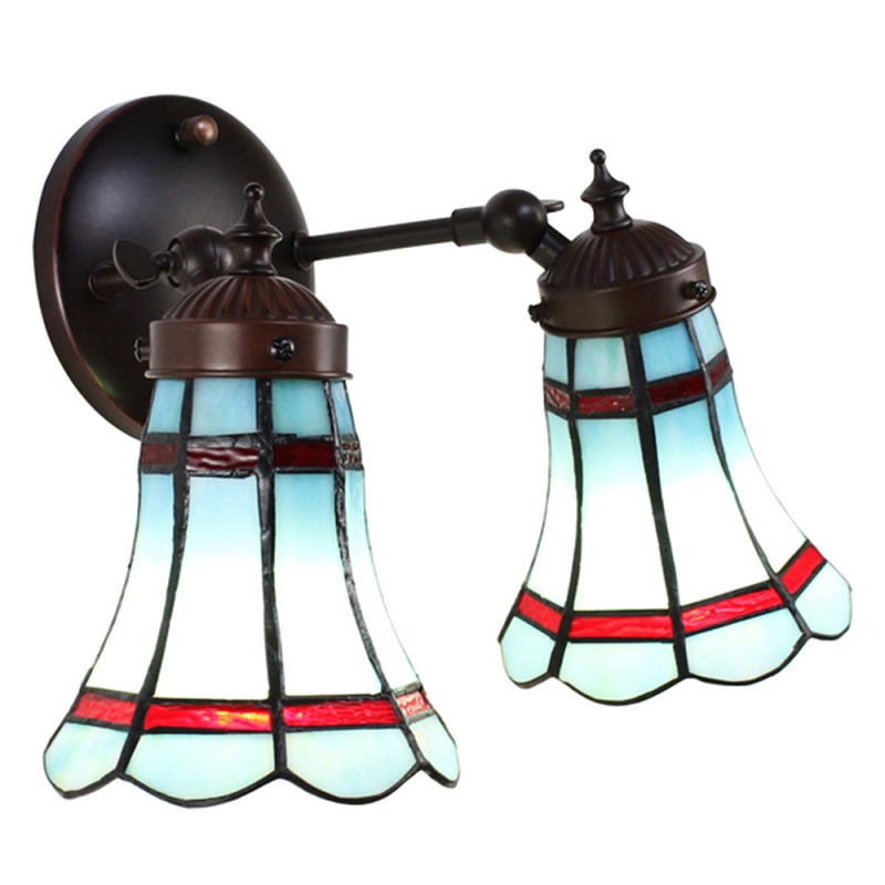 Wandlamp Tiffany  30x23x23 cm Blauw Rood Glas Metaal Muurlamp