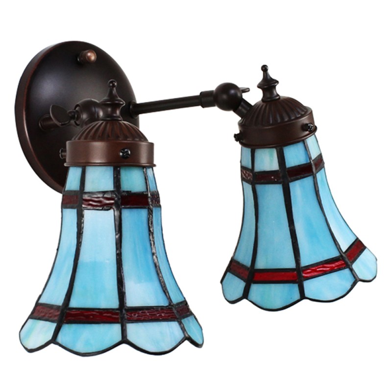 Wandlamp Tiffany  30x23x23 cm Blauw Rood Glas Metaal Muurlamp
