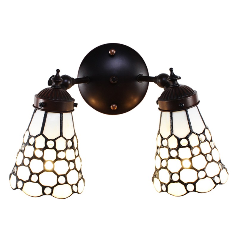 Wandlamp Tiffany  30x23x23 cm  Wit Bruin Glas Metaal Muurlamp