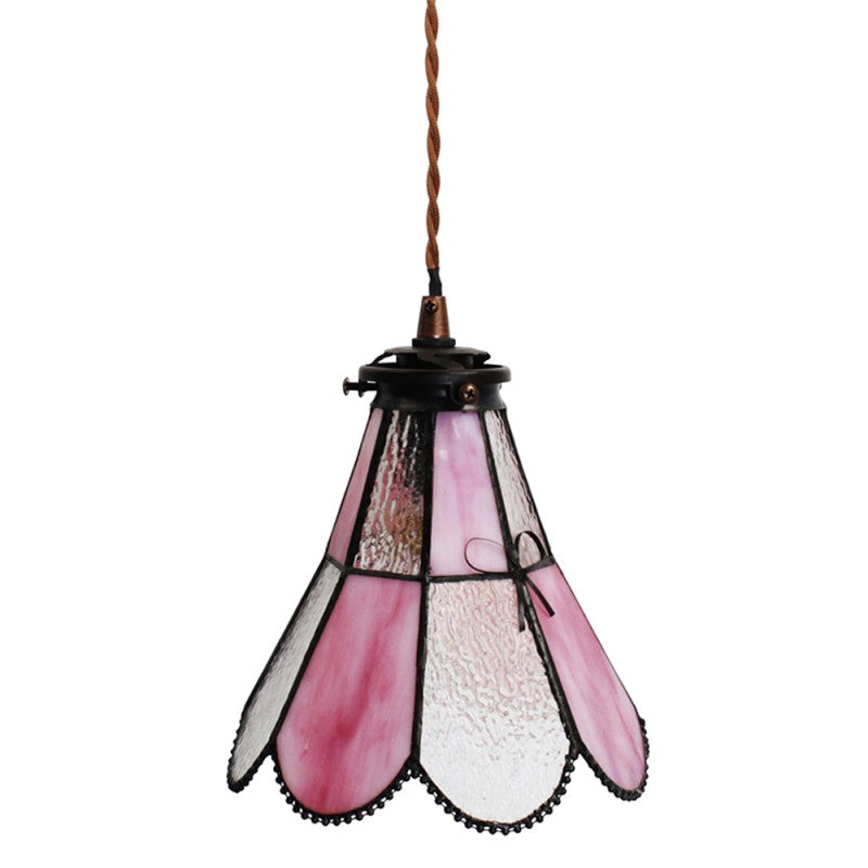 Hanglamp Tiffany  Ø 18x90 cm Roze Glas Metaal Hanglamp Eettafel