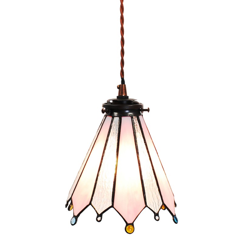 Hanglamp Tiffany  Ø 18x90 cm Roze Glas Metaal Rond Hanglamp Eettafel
