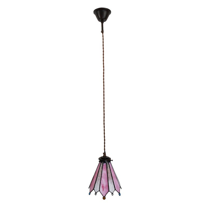Hanglamp Tiffany  Ø 18x90 cm Roze Glas Metaal Rond Hanglamp Eettafel