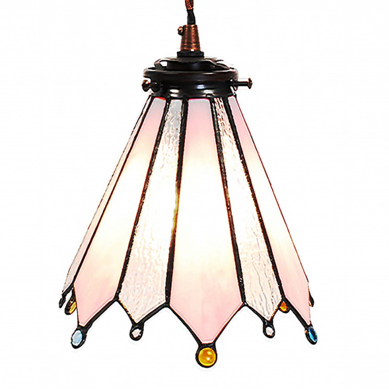 Hanglamp Tiffany  Ø 18x90 cm Roze Glas Metaal Rond Hanglamp Eettafel