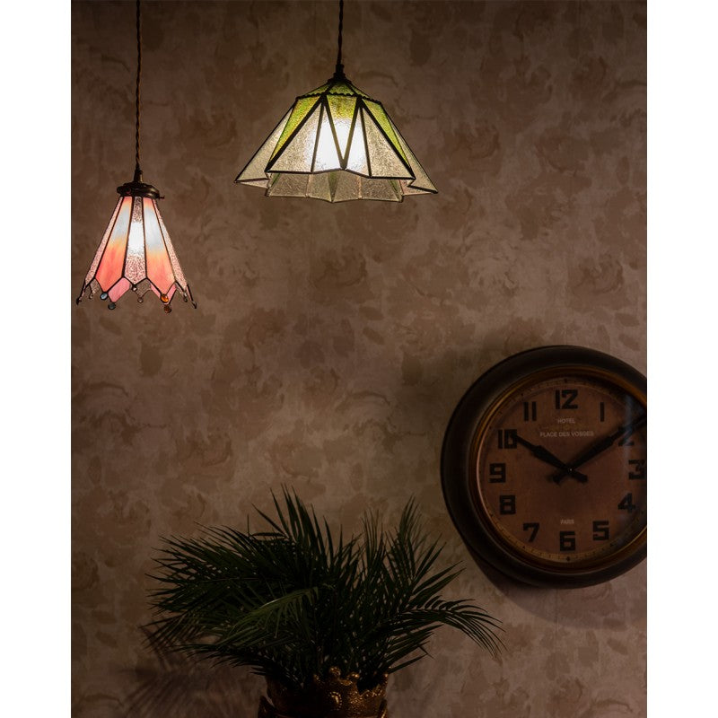 Hanglamp Tiffany  Ø 18x90 cm Roze Glas Metaal Rond Hanglamp Eettafel