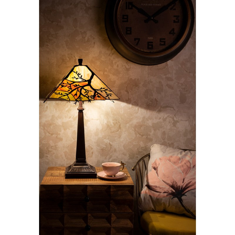 Tiffany Tafellamp  Ø 36x57 cm  Beige Bruin Glas Metaal Tiffany Bureaulamp