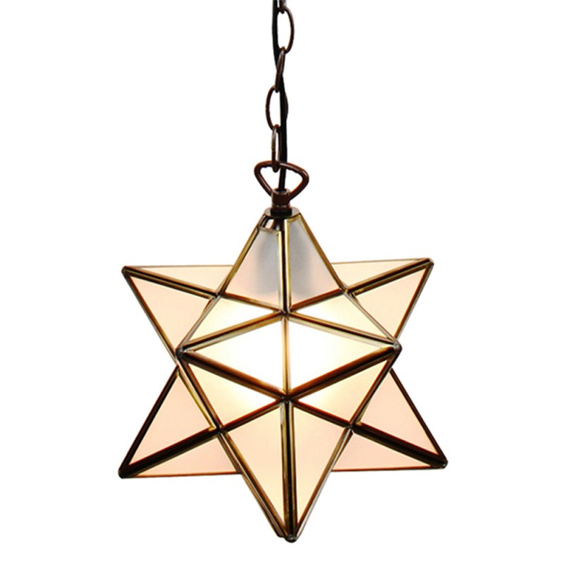 Hanglamp Tiffany  Ø 31x31 cm Wit Glas Metaal Hanglamp Eettafel