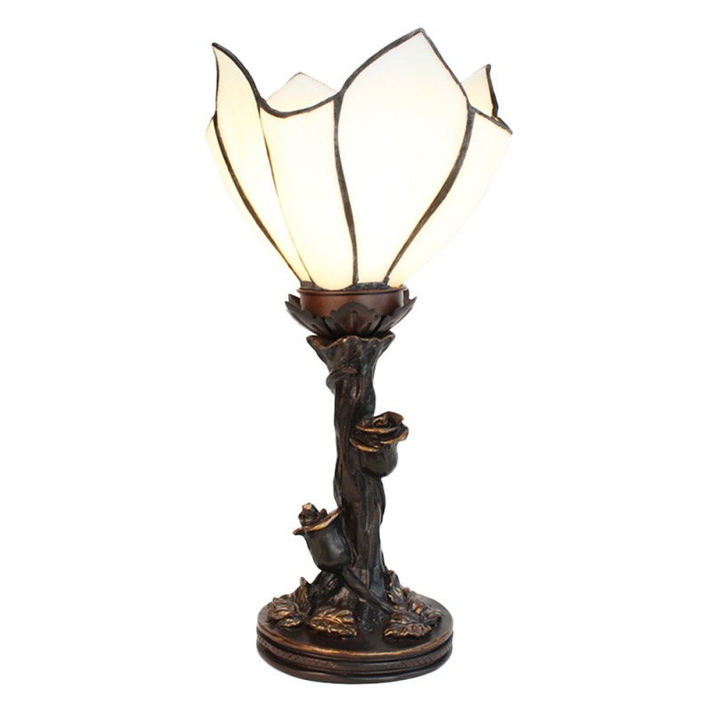 Tiffany Tafellamp  32 cm Wit Bruin Glas Tiffany Bureaulamp