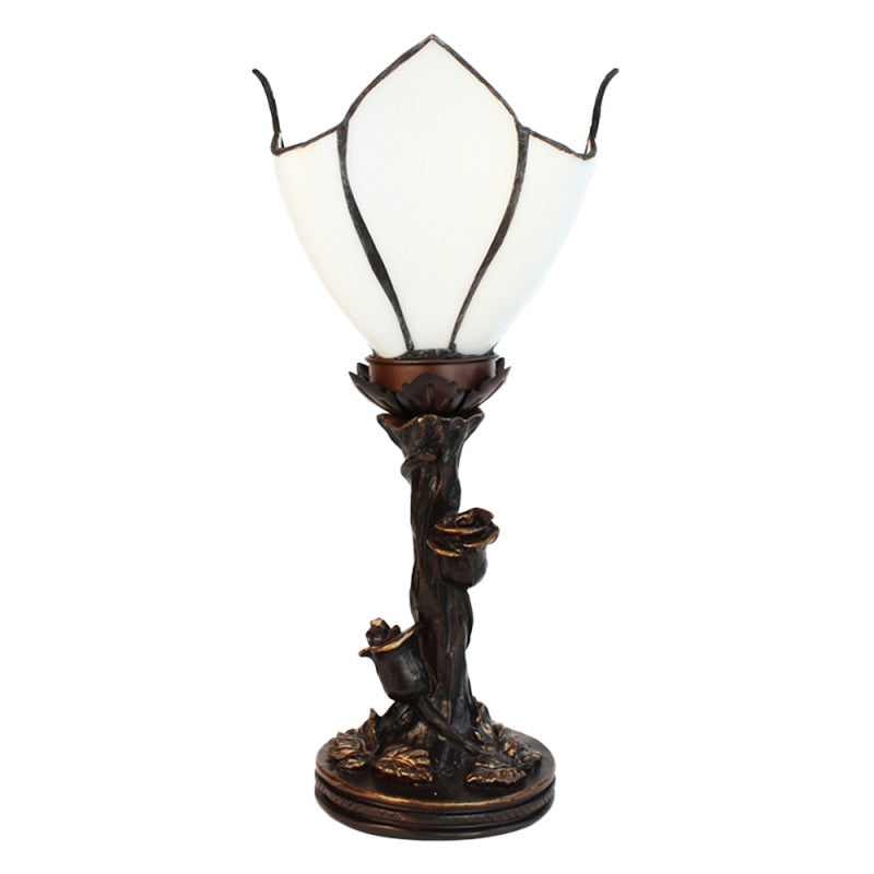 Tiffany Tafellamp  32 cm Wit Bruin Glas Tiffany Bureaulamp