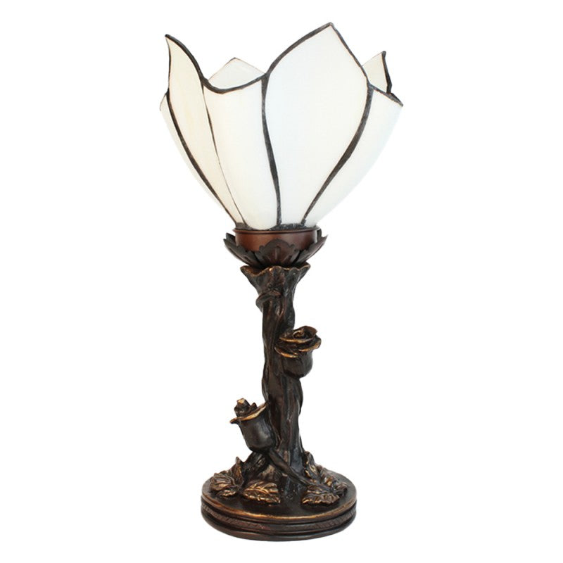 Tiffany Tafellamp  32 cm Wit Bruin Glas Tiffany Bureaulamp