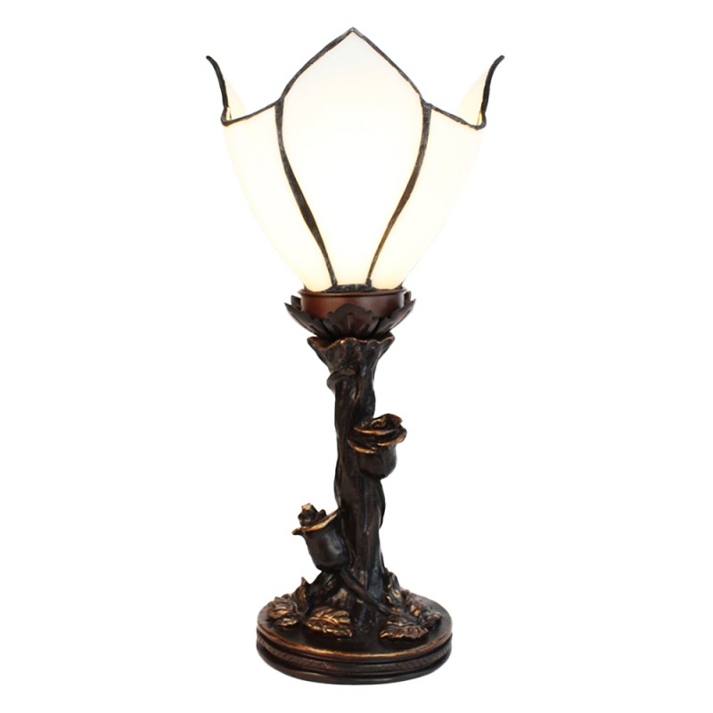 Tiffany Tafellamp  32 cm Wit Bruin Glas Tiffany Bureaulamp