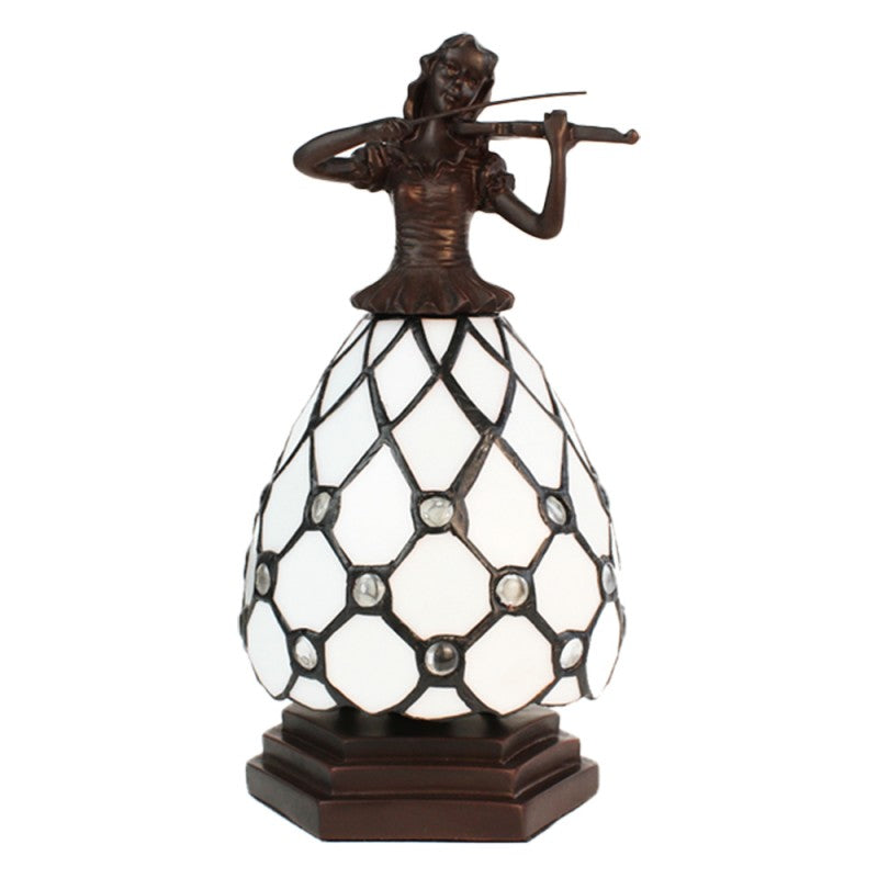 Tiffany Tafellamp  25 cm Wit Bruin Glas Vrouw Tiffany Bureaulamp